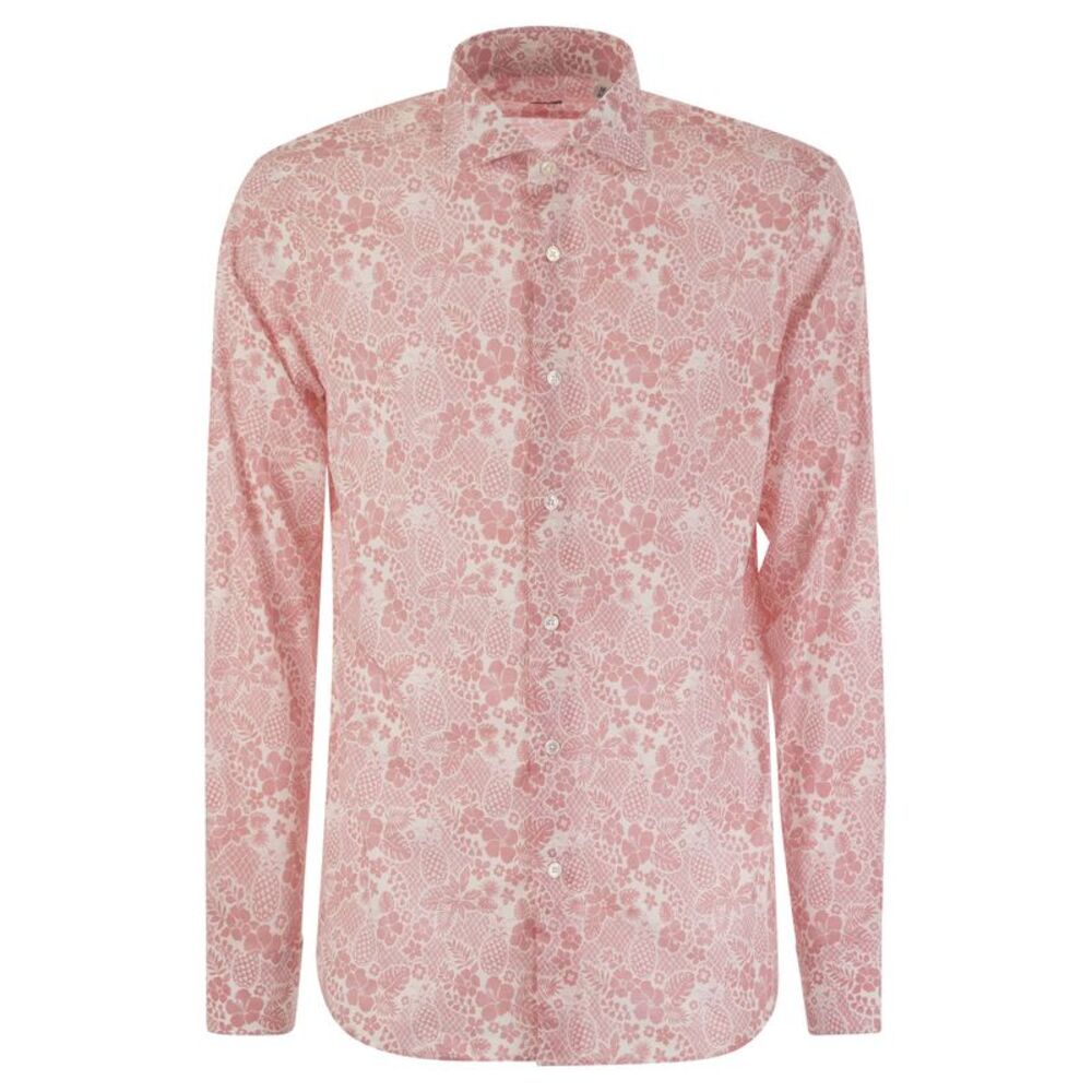 Fedeli Men Printed Stretch Cotton Voile Shirt